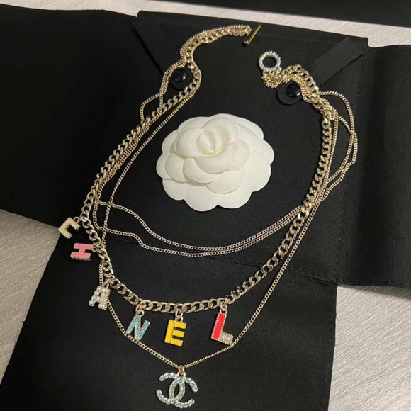 Authentic CHANEL Blue Crystal Pearl Inlaid Colored CCS Necklace - Picture 4 of 6